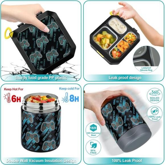 Bento Lunch Box for Kids with 12oz Soup Thermo Leak-Proof Lunch Food Container - Picture 3 of 8